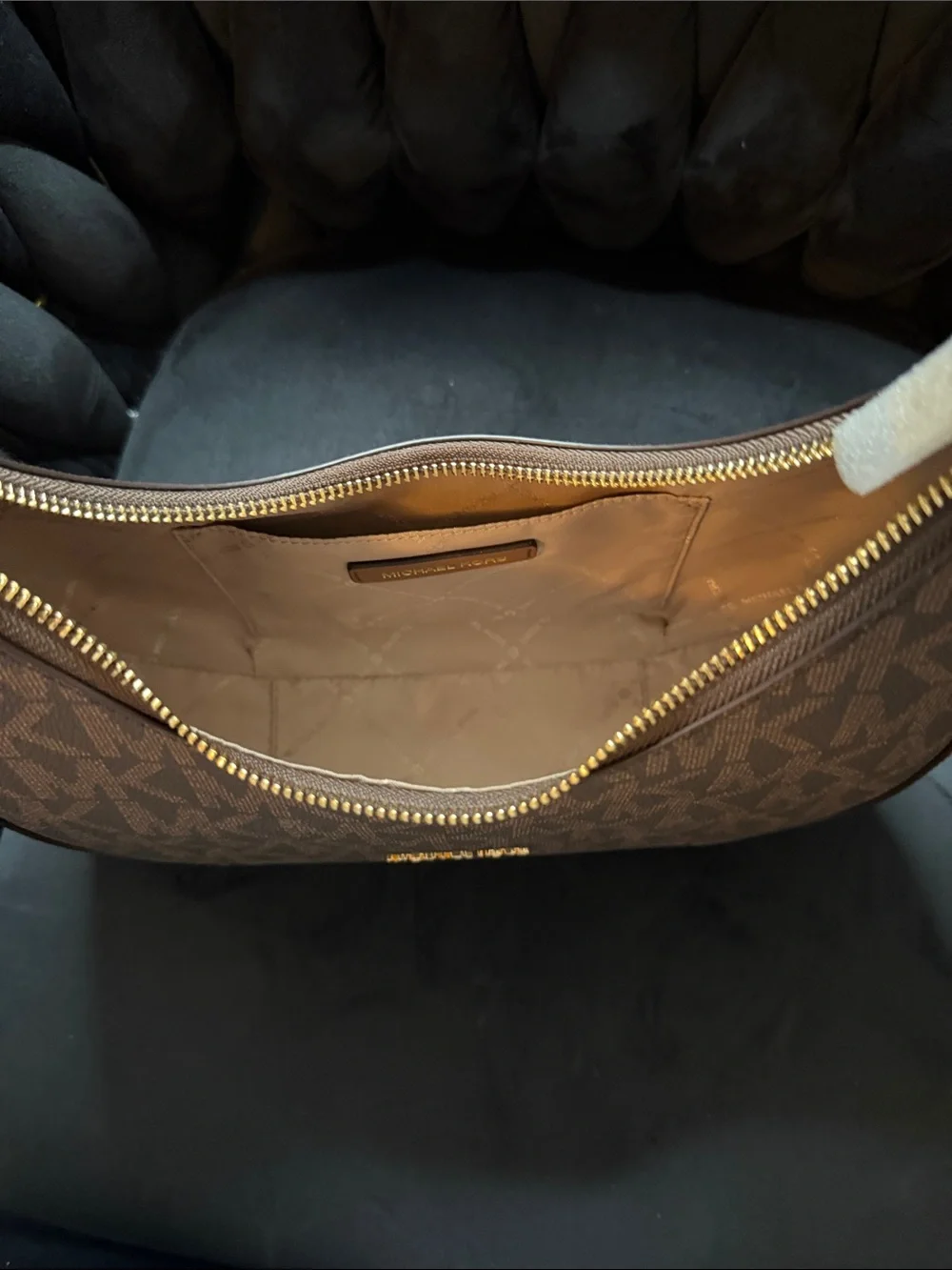 Michael Kors Brown MK Signature Crescent Shoulder Bag